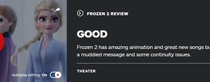 《冰雪奇缘2》IGN 7分：动画超赞 但问题不少